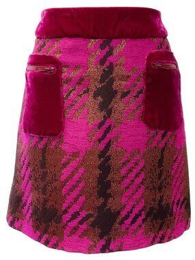 Anna Sui Pink / Gold Houndstooth Mini Skirt with Lurex and Velvet